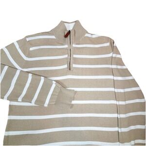 Collars‎ & Co Sweater Men's Small Tan 1/4 Zip Striped